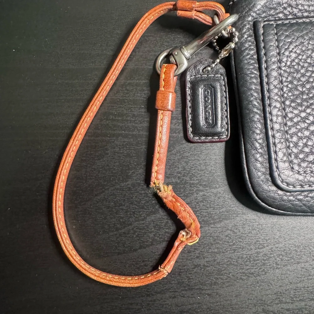 Coach Black Pebbled Leather Wristlet with Dark Brown Accent - Picture 3 of 11